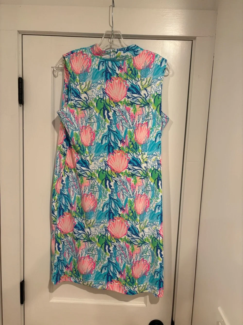 Lulu-B Sleeveless Dress White Pink Blue Shells Coral Women L Coastal Golf Preppy - Picture 12 of 12
